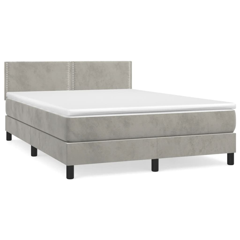 vidaXL Κρεβάτι Boxspring με Στρώμα Ανοιχτό Γκρι 140x200 εκ. Βελούδινο