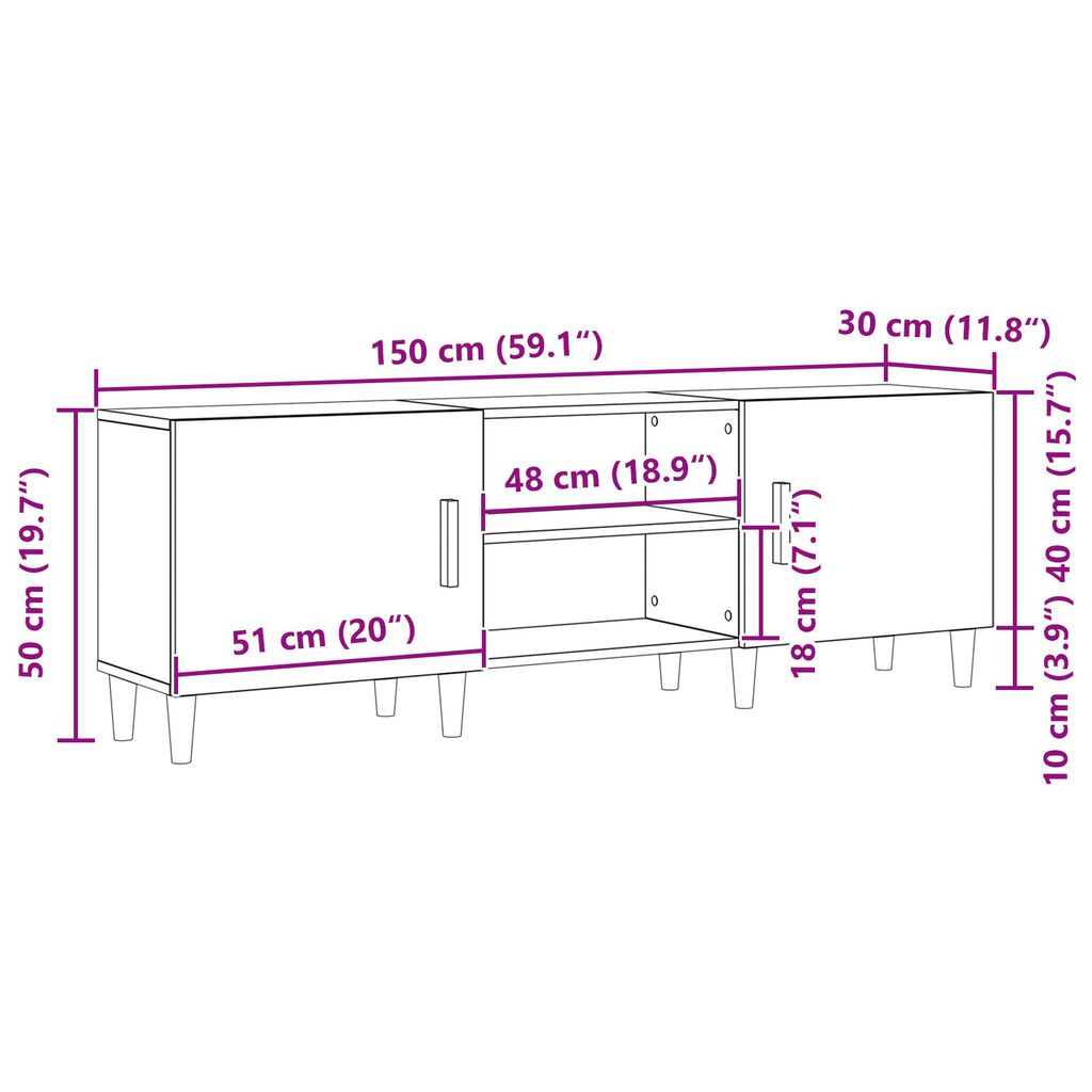 vidaXL Ντουλάπι Τηλεόρασης Παλιού Ξύλου 150x30x50 εκ Κατασκευασμένο Ξύλο