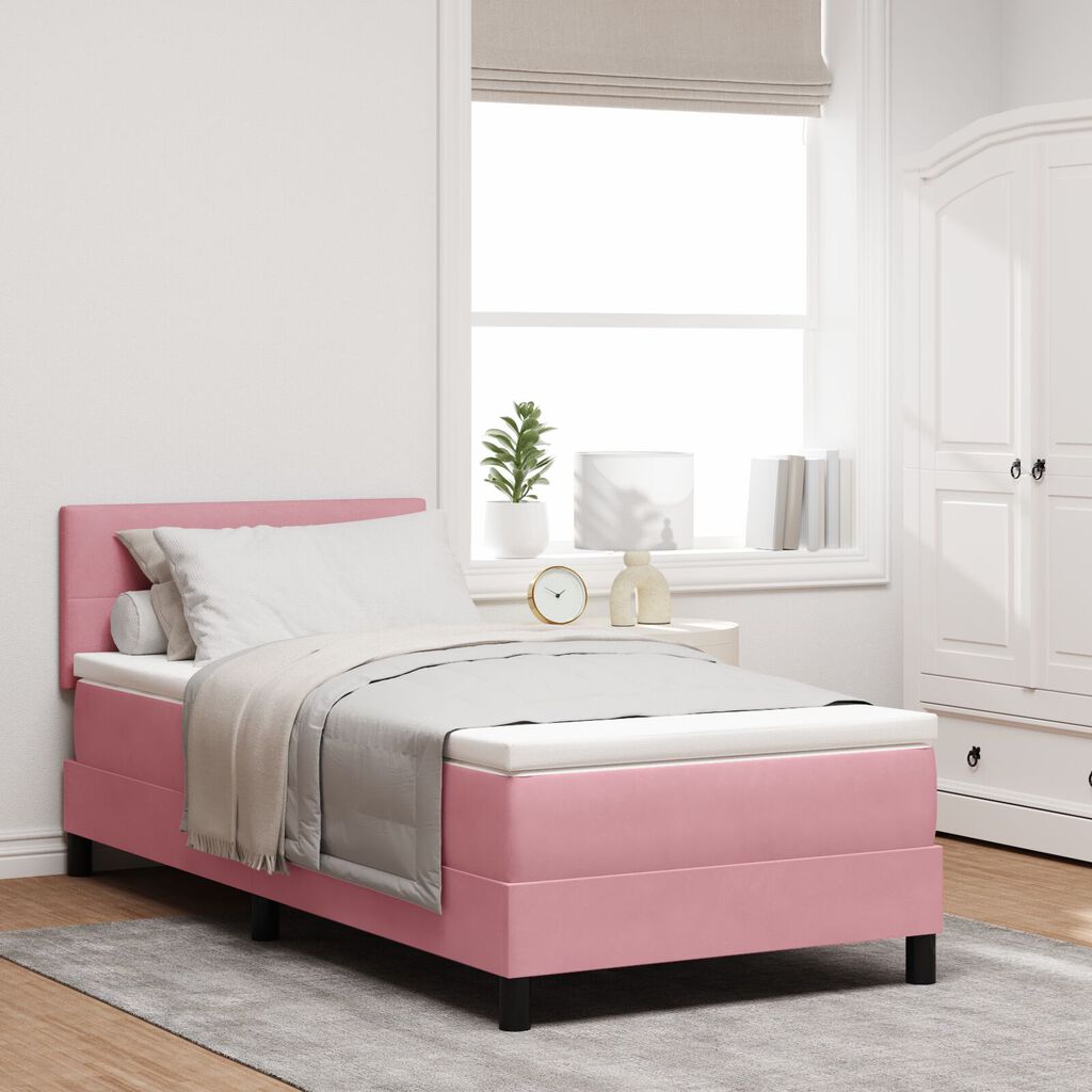 κρεβάτι box spring vidaXL με στρώμα ροζ 120x200 εκ. βελούδο