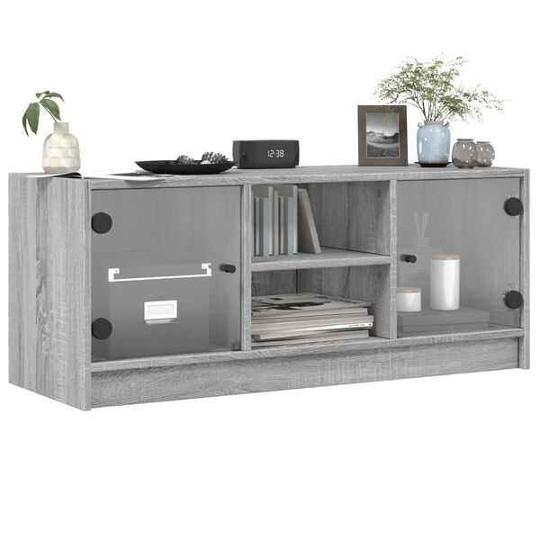 vidaXL Έπιπλο Τηλεόρασης Sonoma Γκρι 102x37x42 εκ. με Γυάλινες Πόρτες