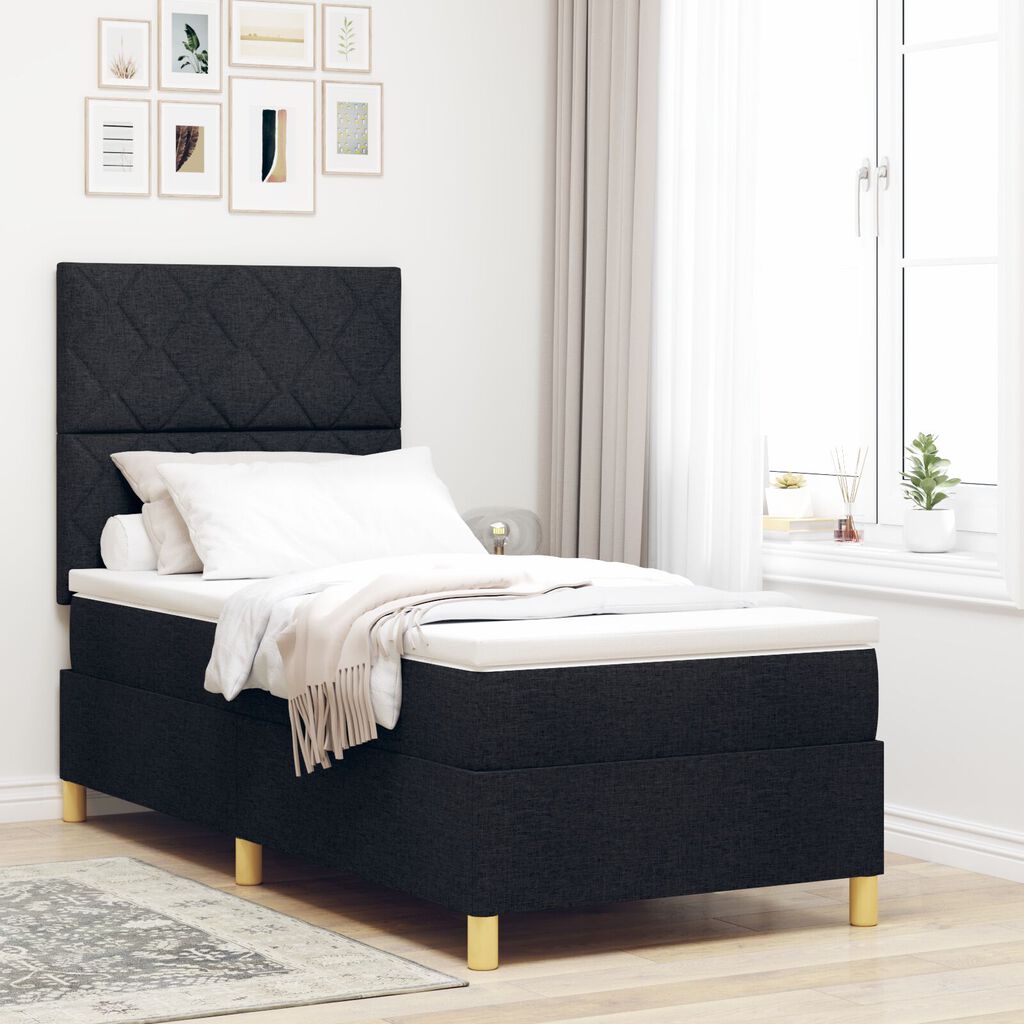 vidaXL Κρεβάτι Box Spring με στρώμα Μαύρο 100x200 εκ. Ύφασμα