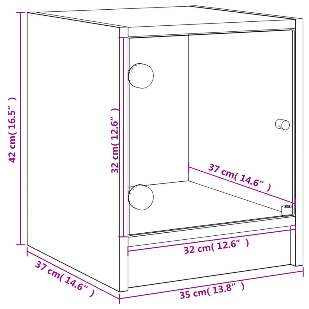 vidaXL Κομοδίνο Γκρι Sonoma 35x37x42 εκ. με Γυάλινη Πόρτα