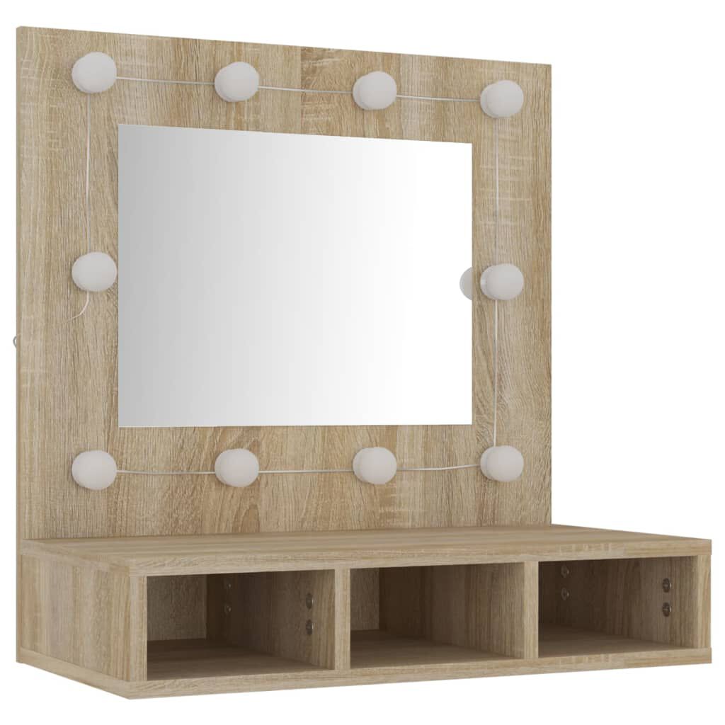 vidaXL Έπιπλο Καθρέπτη με LED Sonoma Δρυς 60 x 31,5 x 62 εκ.