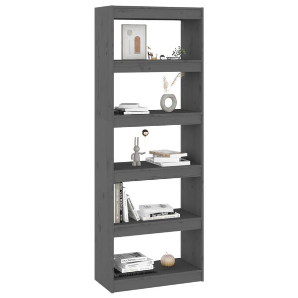 vidaXL Βιβλιοθήκη/Διαχωριστικό Χώρου Γκρι 60x30x167,5 εκ. Μασίφ Πεύκο