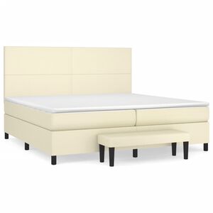 vidaXL Κρεβάτι Boxspring με Στρώμα Κρεμ 200x200 εκ. Συνθετικό Δέρμα