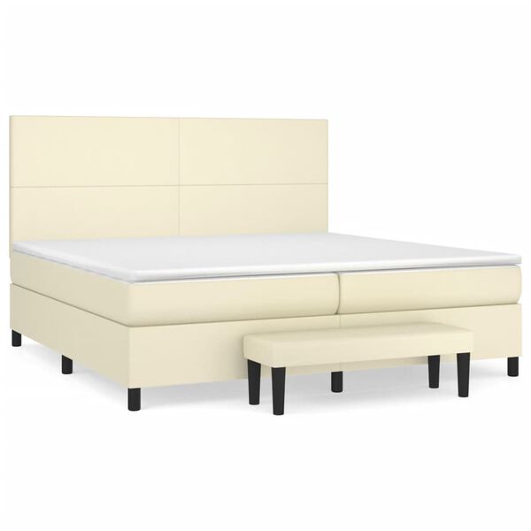 vidaXL Κρεβάτι Boxspring με Στρώμα Κρεμ 200x200 εκ. Συνθετικό Δέρμα