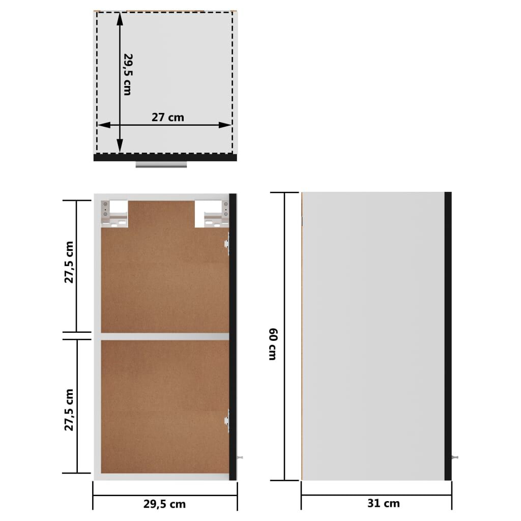 vidaXL Ντουλάπι Κρεμαστό Lyon Μαύρο 29,5 x 31 x 60 εκ. από Επεξ. Ξύλο