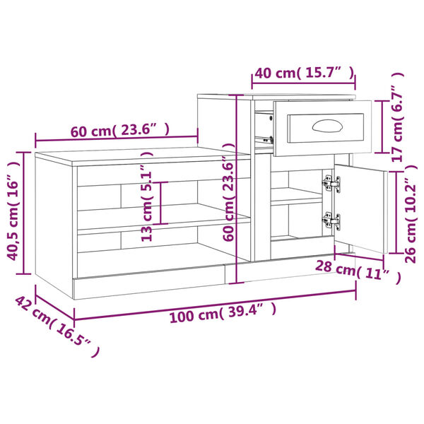 vidaXL Παπουτσοθήκη Καπνιστή Δρυς 100x42x60 εκ. από Επεξεργασμένο Ξύλο