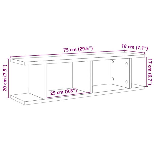 vidaXL Ραφιέρες Τοίχου 2 τεμ. Αρτισιανή Δρυς 75x18x20εκ. Επεξεργ. Ξύλο