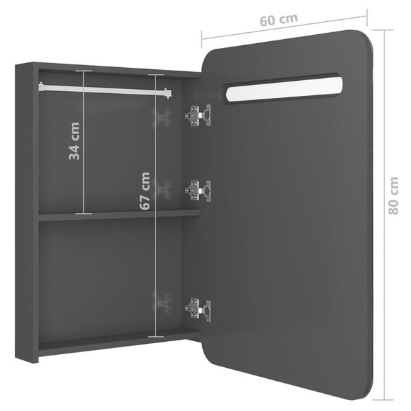 vidaXL Ντουλάπι Μπάνιου με Καθρέφτη & LED Γυαλ. Γκρι 60 x 11 x 80 εκ.