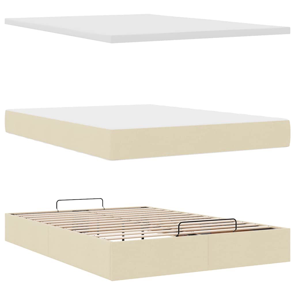 vidaXL Οθωμανικό κρεβάτι με στρώμα Cream 140x200cm ύφασμα