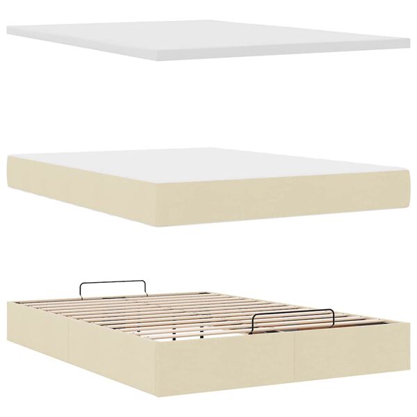 vidaXL Οθωμανικό κρεβάτι με στρώμα Cream 140x200cm ύφασμα