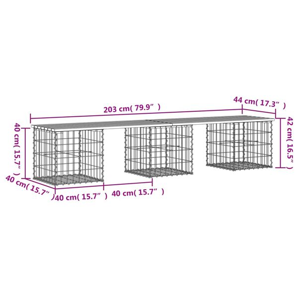 vidaXL Παγκάκι Κήπου Συρματοκιβώτιο 203x44x42 εκ. Εμποτ. Ξύλο Πεύκου