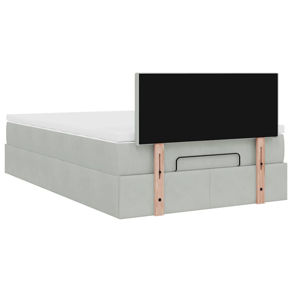 vidaXL Οθωμανικό κρεβάτι με στρώμα&LEDs Ανοιχτό γκρι 120x190cm Βελούδο