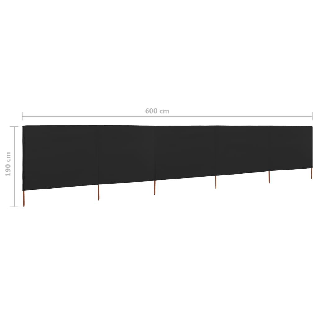 vidaXL Προστατευτικό Αέρα με 5 Πάνελ Μαύρο 600 x 160 εκ. Υφασμάτινο