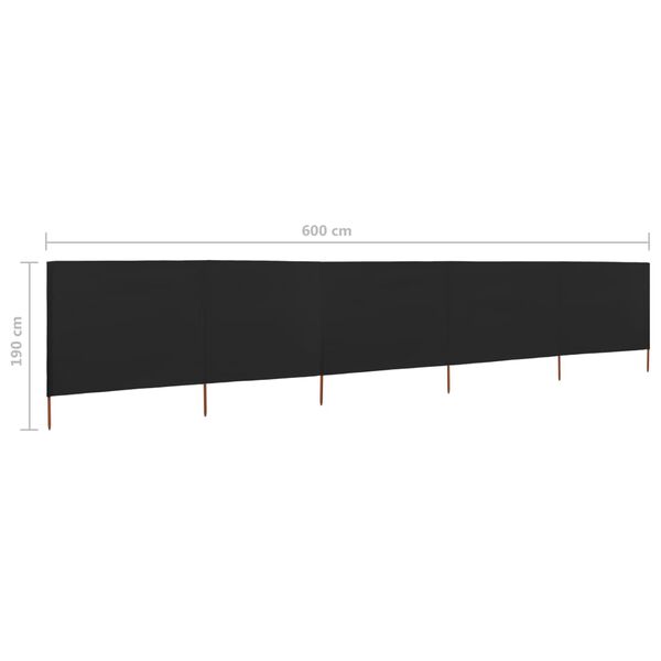 vidaXL Προστατευτικό Αέρα με 5 Πάνελ Μαύρο 600 x 160 εκ. Υφασμάτινο