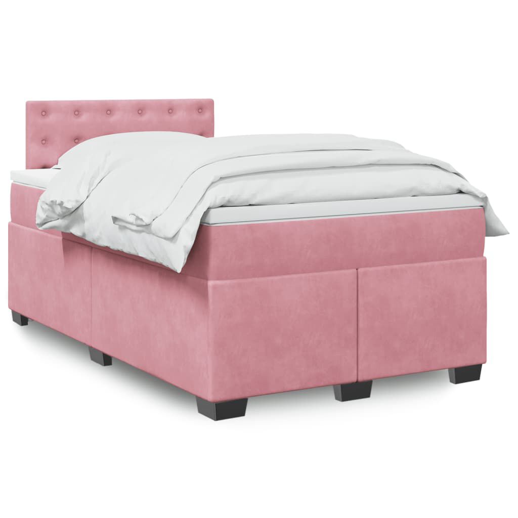 vidaXL Κρεβάτι Boxspring με Στρώμα Ροζ 120x200 εκ. Βελούδινο