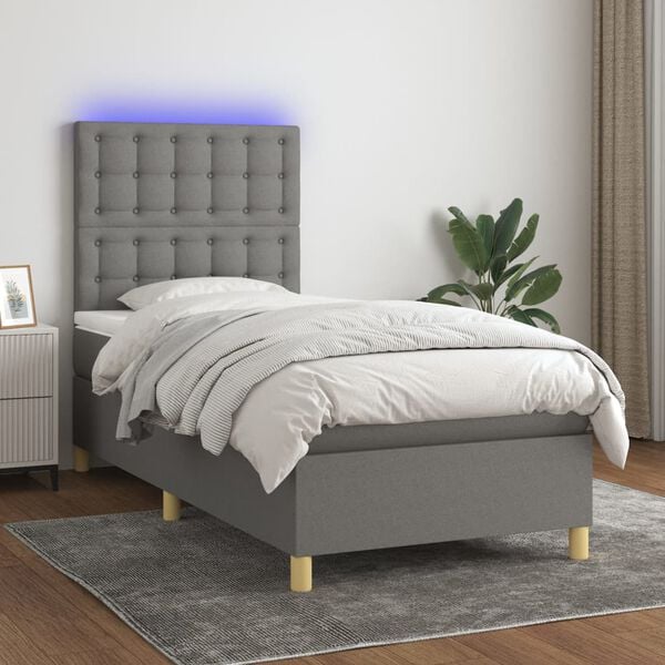 vidaXL &Kappa;&rho;&epsilon;&beta;ά&tau;&iota; Boxspring &mu;&epsilon; &Sigma;&tau;&rho;ώ&mu;&alpha; & LED &Sigma;&kappa;.&Gamma;&kappa;&rho;&iota; 90x200 &epsilon;&kappa;. &Upsilon;&phi;&alpha;&sigma;&mu;ά&tau;&iota;&nu;&omicron;