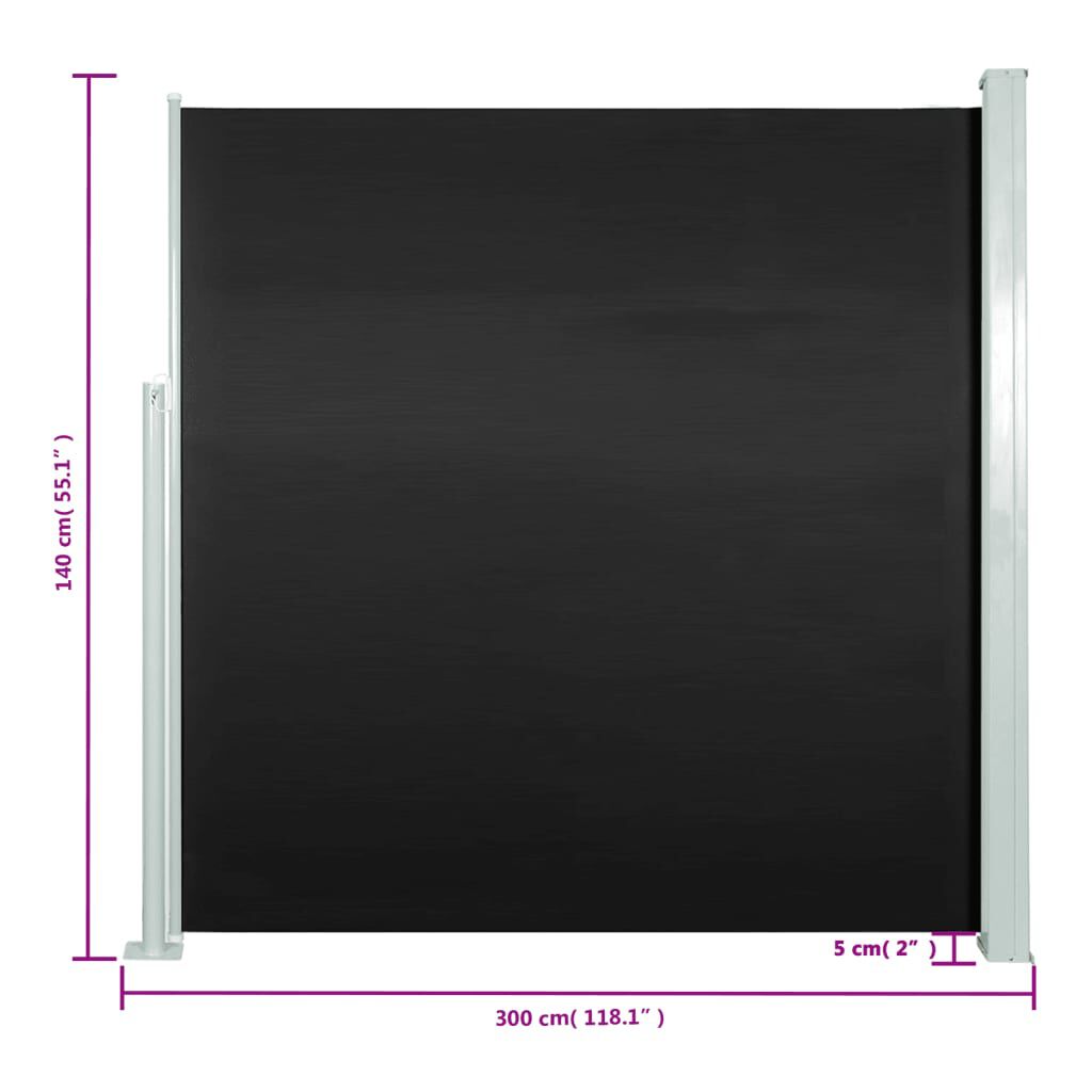 vidaXL Σκίαστρο Πλαϊνό Συρόμενο Μαύρο 140 x 300 εκ.