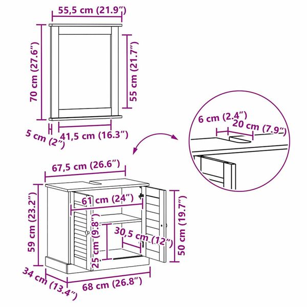 vidaXL Σετ Επίπλων Μπάνιου VIGO 5 pcs Λευκό αντικέ 37 x 34 x 110 εκ