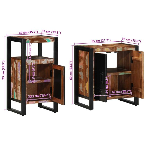 vidaXL Σετ Επίπλων Μπάνιου με ράφι 2 pcs Καφέ Μασίφ ανακυκλωμένο ξύλο