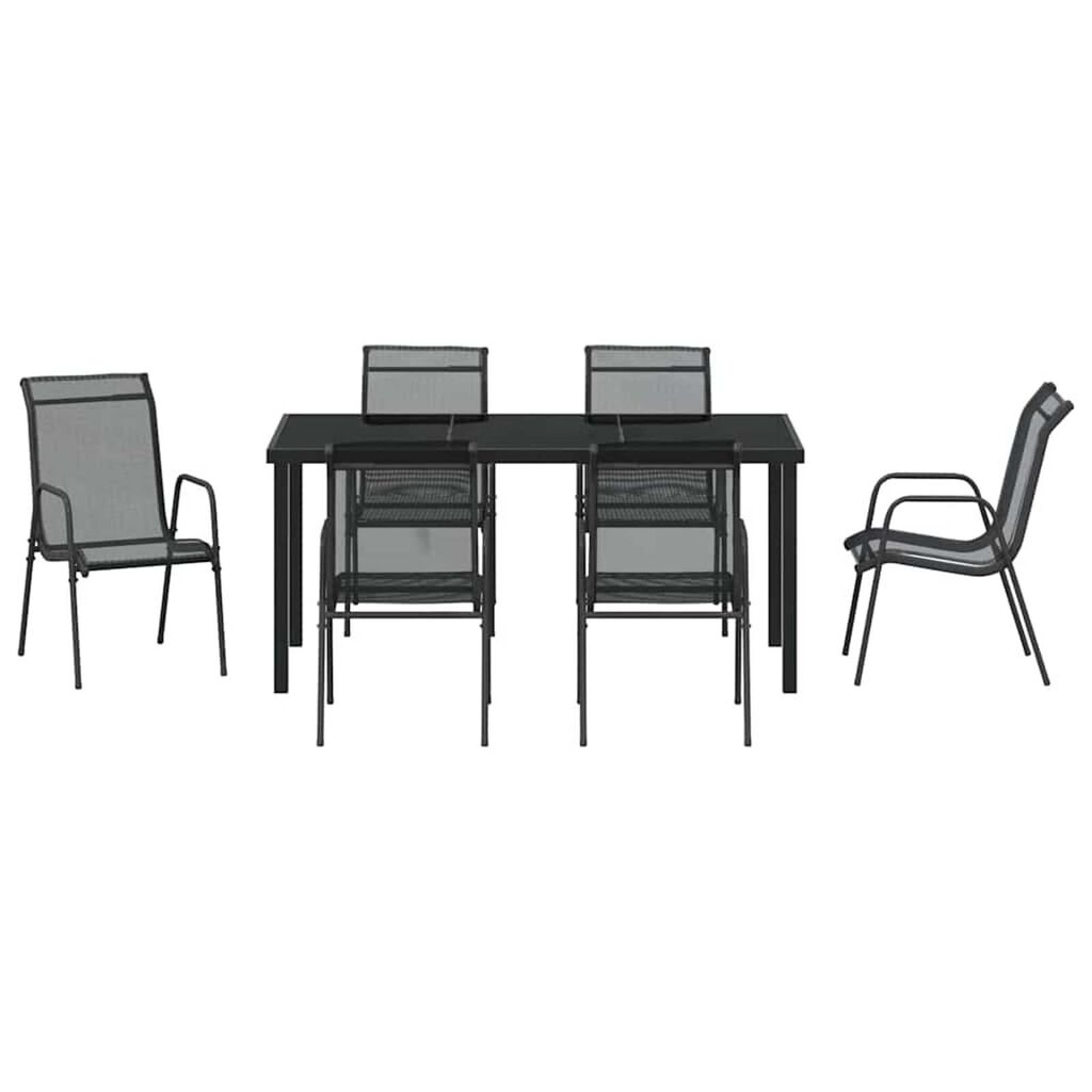 vidaXL Σέτ φαγητού για κήπο 7 pcs Μαύρο Textilene και ατσάλι
