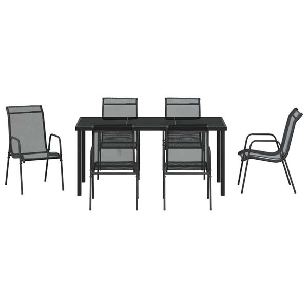 vidaXL Σέτ φαγητού για κήπο 7 pcs Μαύρο Textilene και ατσάλι