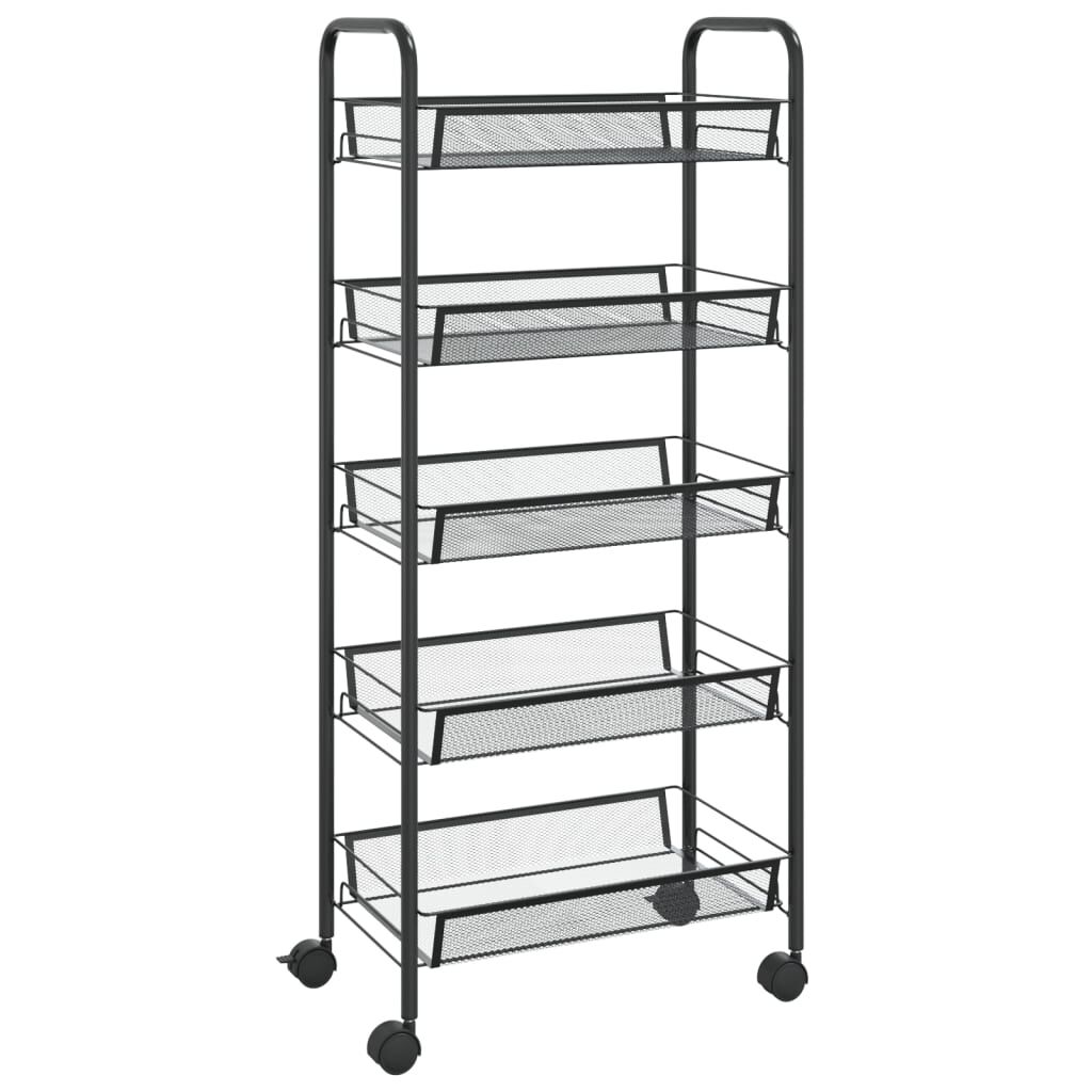 vidaXL Τρόλεϊ Κουζίνας 5 Επιπέδων Μαύρο 46 x 26 x 105 εκ. Σιδερένιο