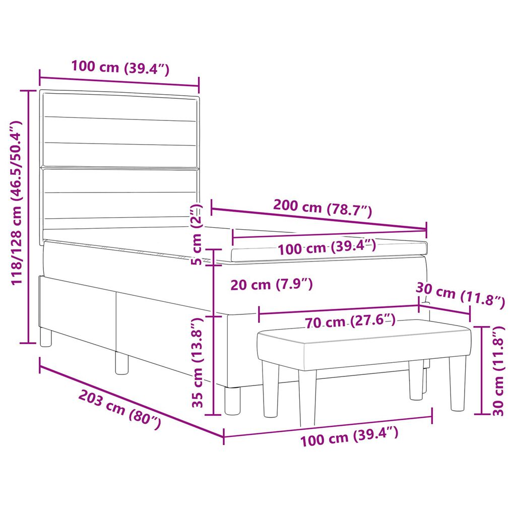 vidaXL Κρεβάτι με Σπαστό Στρώμα & Πάγκο Κρεμ 100x200 εκ Ύφασμα