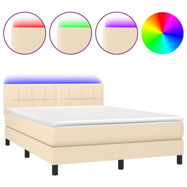 vidaXL &Kappa;&rho;&epsilon;&beta;ά&tau;&iota; Boxspring &mu;&epsilon; &Sigma;&tau;&rho;ώ&mu;&alpha; & LED &Kappa;&rho;&epsilon;&mu; 140x190 &epsilon;&kappa;. &Upsilon;&phi;&alpha;&sigma;&mu;ά&tau;&iota;&nu;&omicron;
