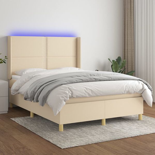 vidaXL &Kappa;&rho;&epsilon;&beta;ά&tau;&iota; Boxspring &mu;&epsilon; &Sigma;&tau;&rho;ώ&mu;&alpha; & LED &Kappa;&rho;&epsilon;&mu; 140x190 &epsilon;&kappa;. &Upsilon;&phi;&alpha;&sigma;&mu;ά&tau;&iota;&nu;&omicron;