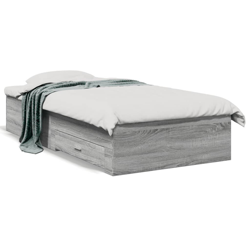 vidaXL Πλαίσιο Κρεβατιού με Συρτάρια Γκρι Sonoma 75x190 εκ. Επεξ. Ξύλο