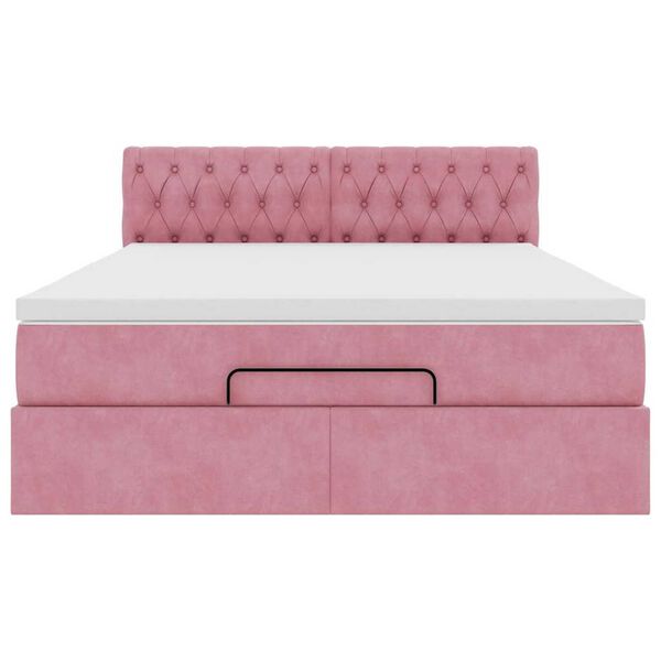 vidaXL Οθωμανικό κρεβάτι με στρώμα ροζ 140x190cm Βελούδο