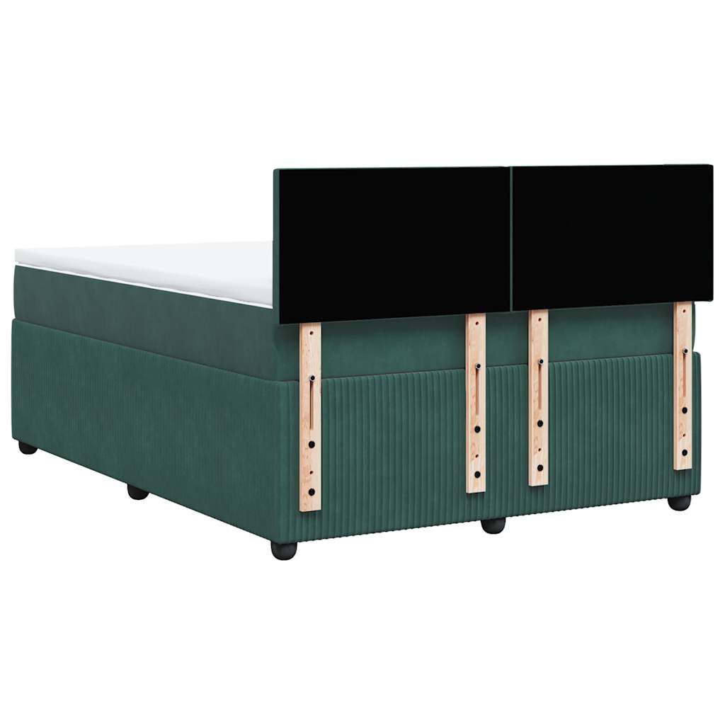 vidaXL Κρεβάτι Boxspring με Στρώμα Σκούρο Πράσινο 140x200εκ. Βελούδινο