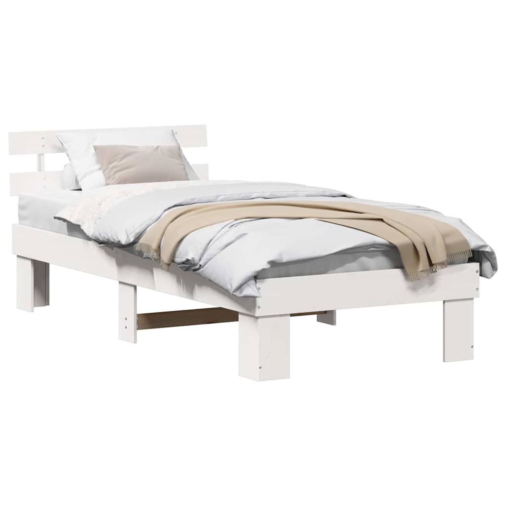vidaXL Σκελετός Κρεβατιού Λευκό 75 x 190 cm Μασίφ ξύλο πεύκου