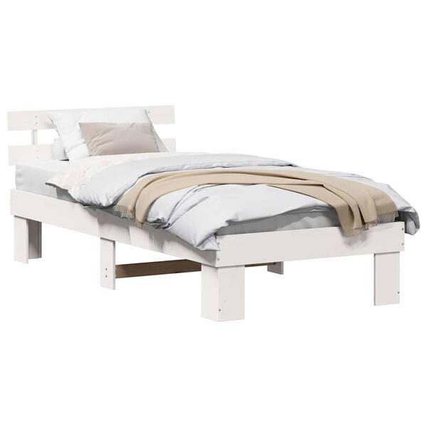 vidaXL Σκελετός Κρεβατιού Λευκό 75 x 190 cm Μασίφ ξύλο πεύκου