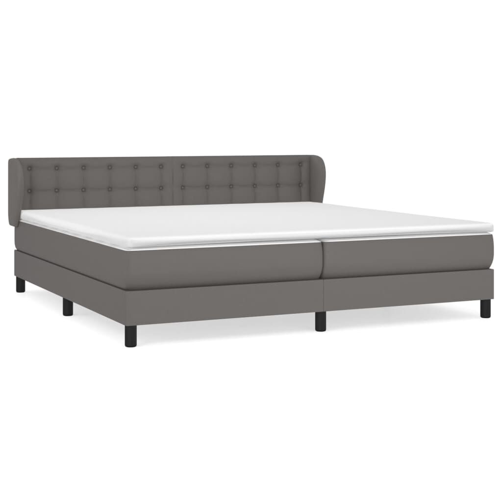 vidaXL Κρεβάτι Boxspring με Στρώμα Γκρι 200x200 εκ. Συνθετικό Δέρμα