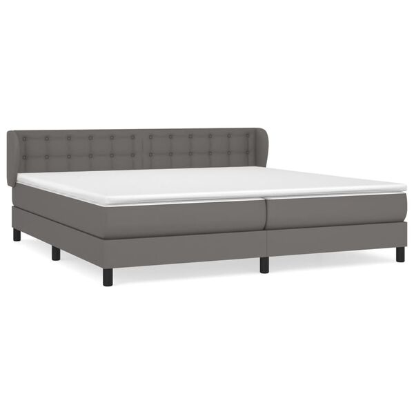 vidaXL Κρεβάτι Boxspring με Στρώμα Γκρι 200x200 εκ. Συνθετικό Δέρμα