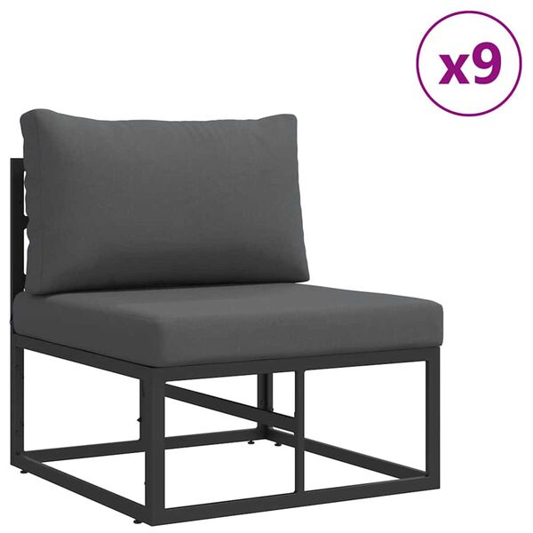 vidaXL Σετ Καναπέ Κήπου με μαξιλάρι 11 pcs Μαύρο Αλουμίνιο