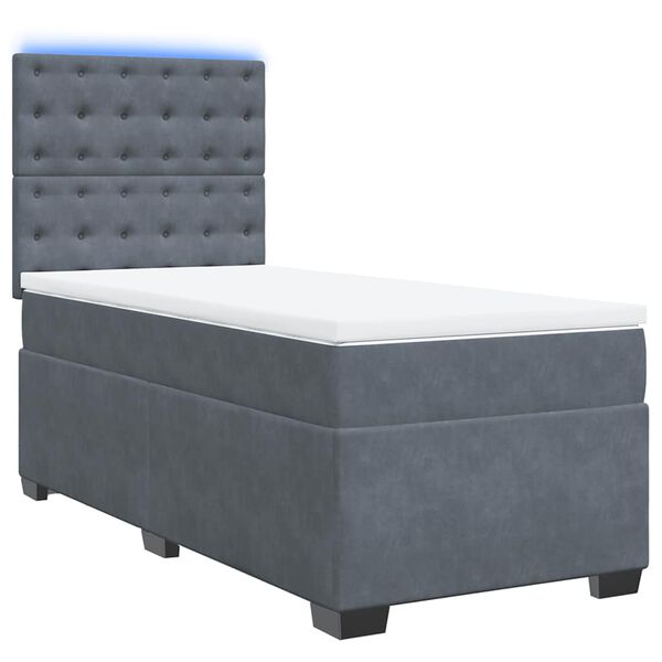 vidaXL Κρεβάτι Boxspring με Στρώμα Σκούρο Γκρι 90x200 εκ. Βελούδινο