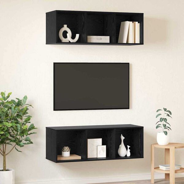 vidaXL Τοίχου ντουλάπες τηλεόρασης 2 pcs Μαύρη δρυς 37 x 37 x 107 εκ