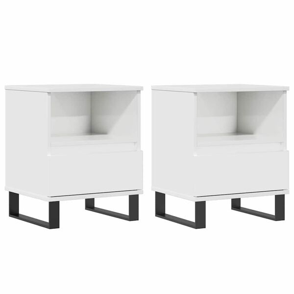 vidaXL Κομοδίνα 2 τεμ. Γυαλ. Λευκό 40 x 35 x 50 εκ. Επεξεργασμένο Ξύλο