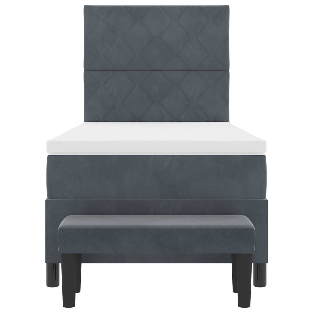 vidaXL Κρεβάτι με Ελατήριο με Στρώμα & Bench Σκούρο Γκρι 90x190 εκ. Βελούδο