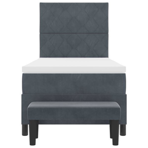 vidaXL Κρεβάτι με Ελατήριο με Στρώμα & Bench Σκούρο Γκρι 90x190 εκ. Βελούδο