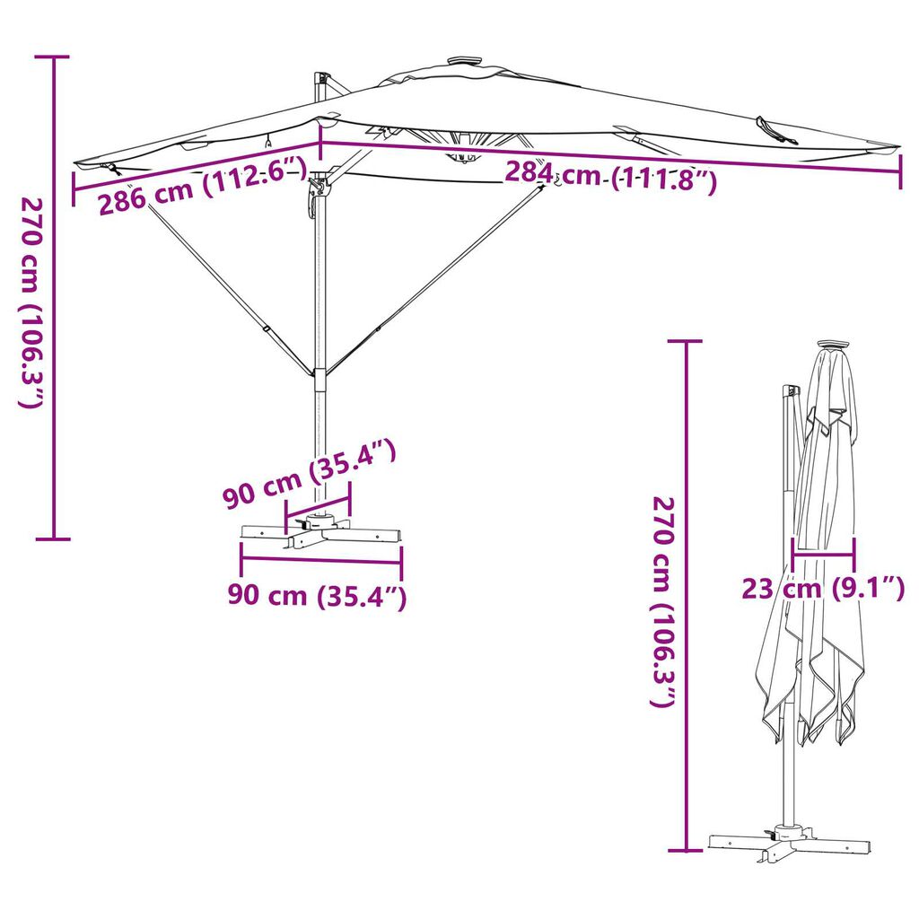 vidaXL Ομπρέλα Ρώμη με LED Ταμπά 286x285x270 εκ Αλουμίνιο