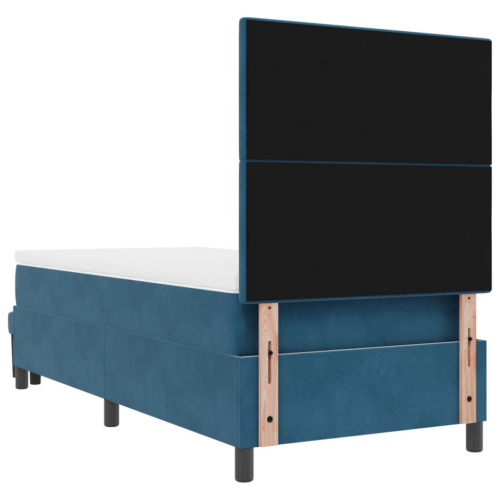 vidaXL Κρεβάτι Box Spring με Μαξιλάρι & Πάγκο Σκούρο Μπλε 90x190 εκ Βελούδο