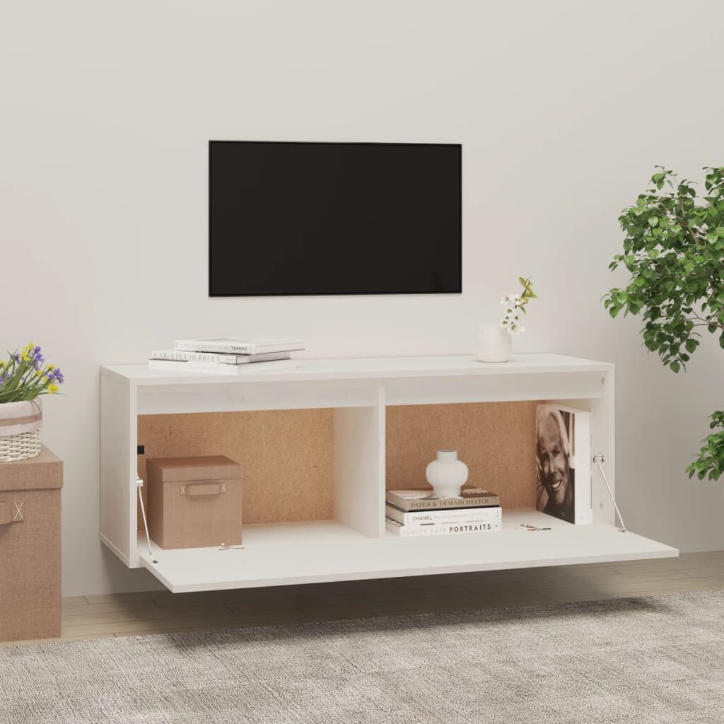 vidaXL Ντουλάπι Τοίχου Λευκό 100 x 30 x 35 εκ. από Μασίφ Ξύλο Πεύκου