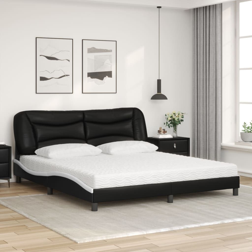 vidaXL Κρεβάτι με Στρώμα Μαύρο/Λευκό 180x200 εκ. από Συνθετικό δέρμα
