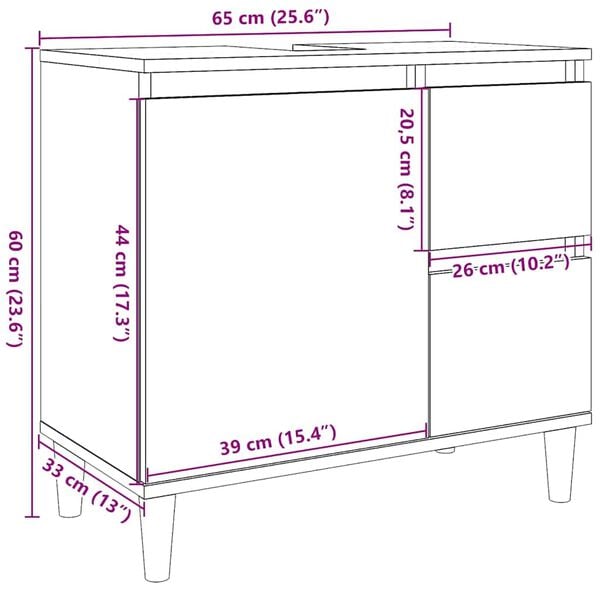 vidaXL Ντουλάπι Μπάνιου Γκρι Sonoma 65x33x60 εκ. Επεξεργασμένο Ξύλο