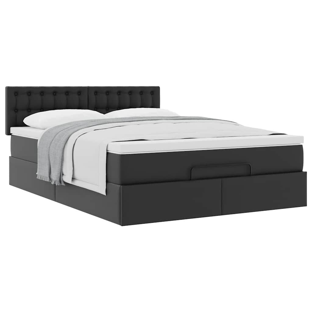 vidaXL Οθωμανικό κρεβάτι με στρώμα Μαύρο 140x190cm Συνθετικό δέρμα